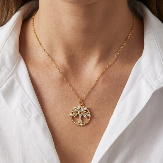 Collier arbre de vie à cristaux argenté ou doré