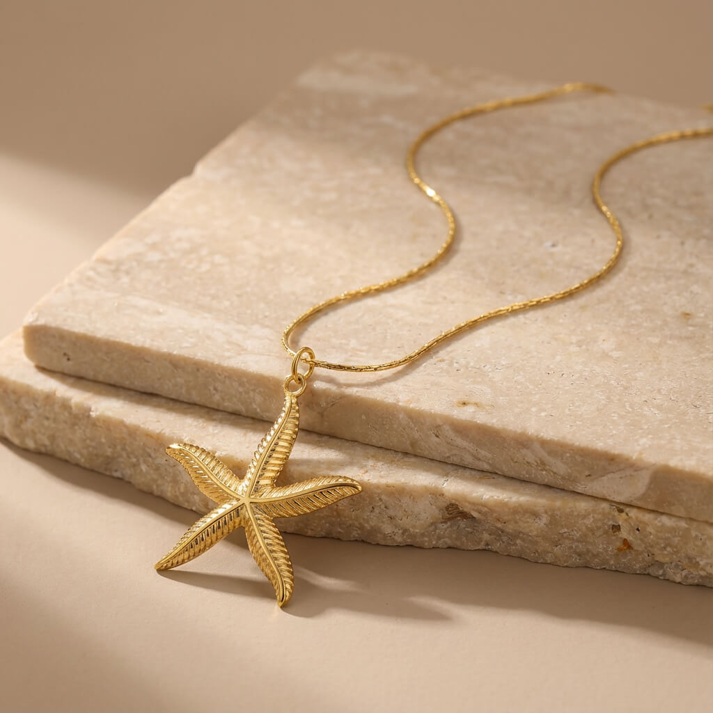 Collier étoile de mer doré en acier inoxydable