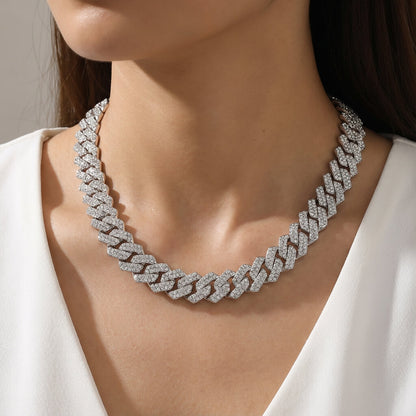 Collier grosse maille cubain à maillons sertis