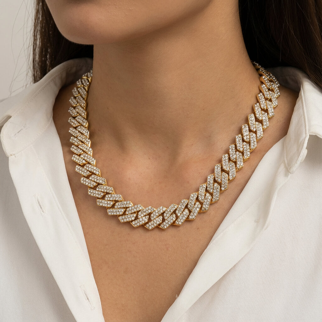 Collier grosse maille cubain à maillons sertis