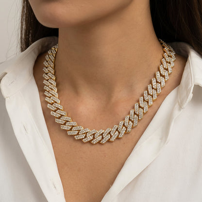 Collier grosse maille cubain à maillons sertis