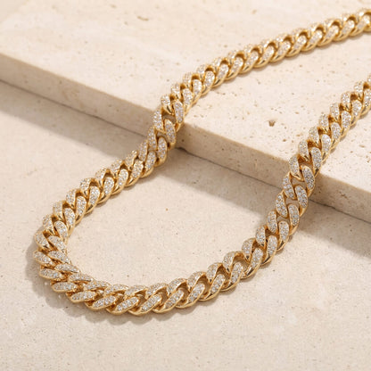 Collier grosse maille plaqué or pavé strass