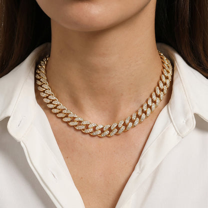 Collier grosse maille plaqué or pavé strass