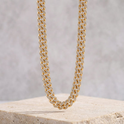 Collier grosse maille plaqué or pavé strass