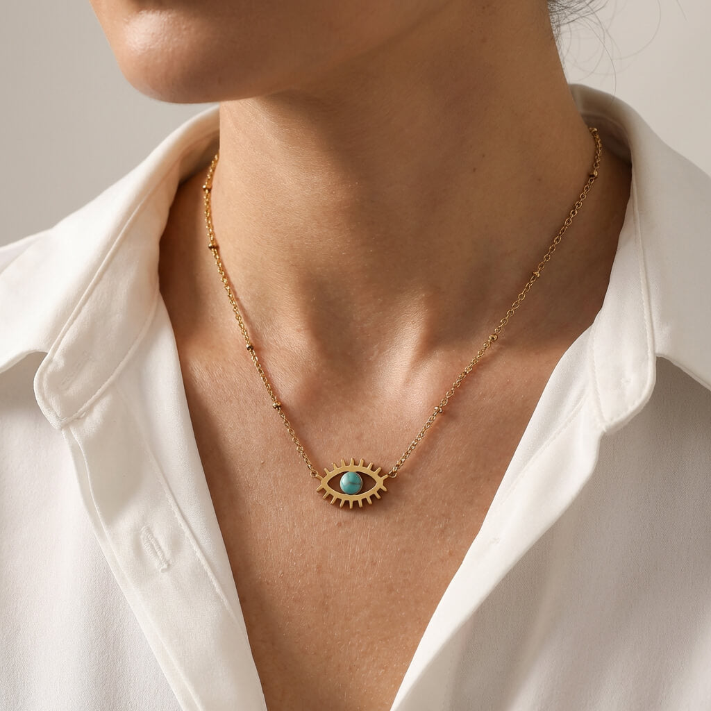 Collier œil turquoise doré