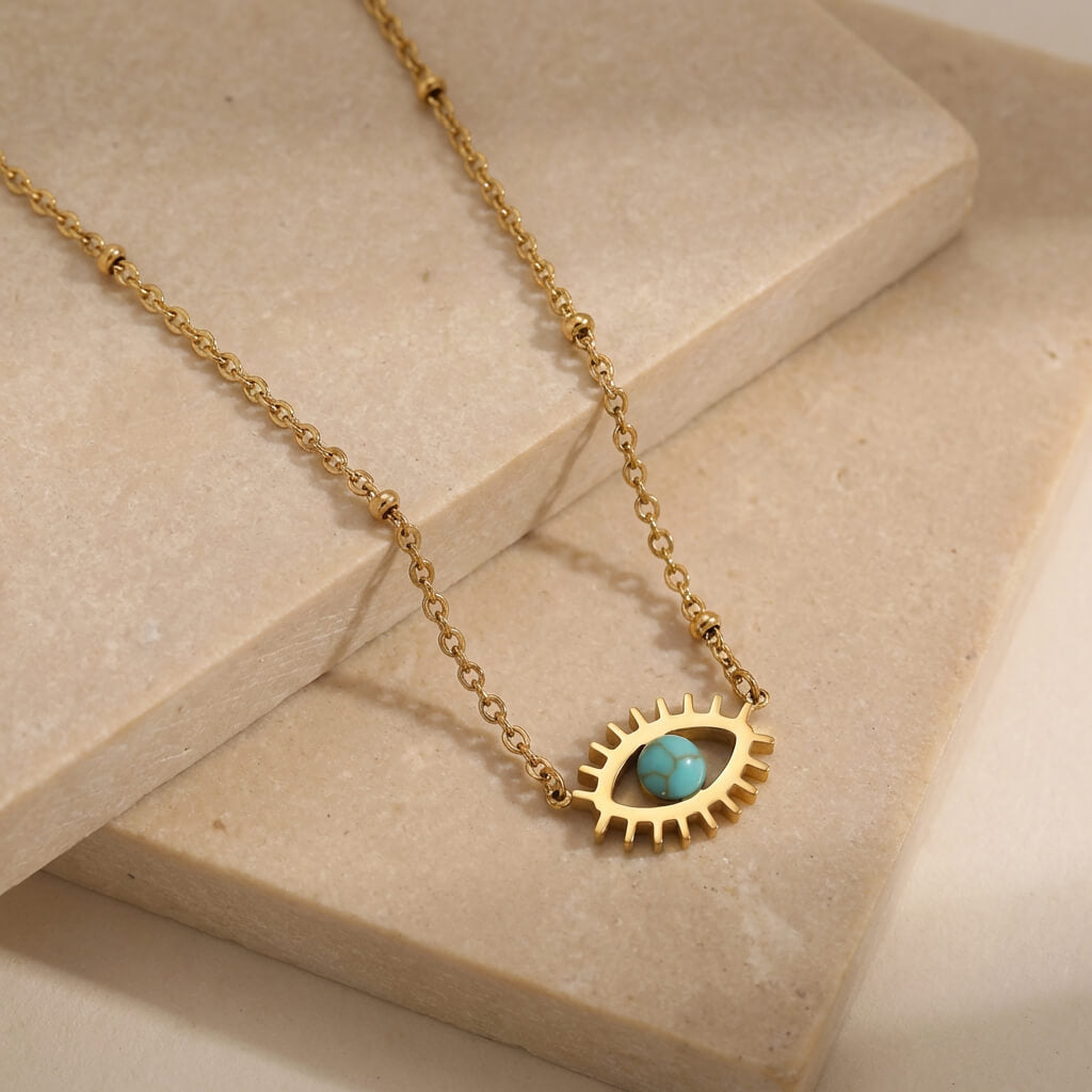 Collier œil turquoise doré