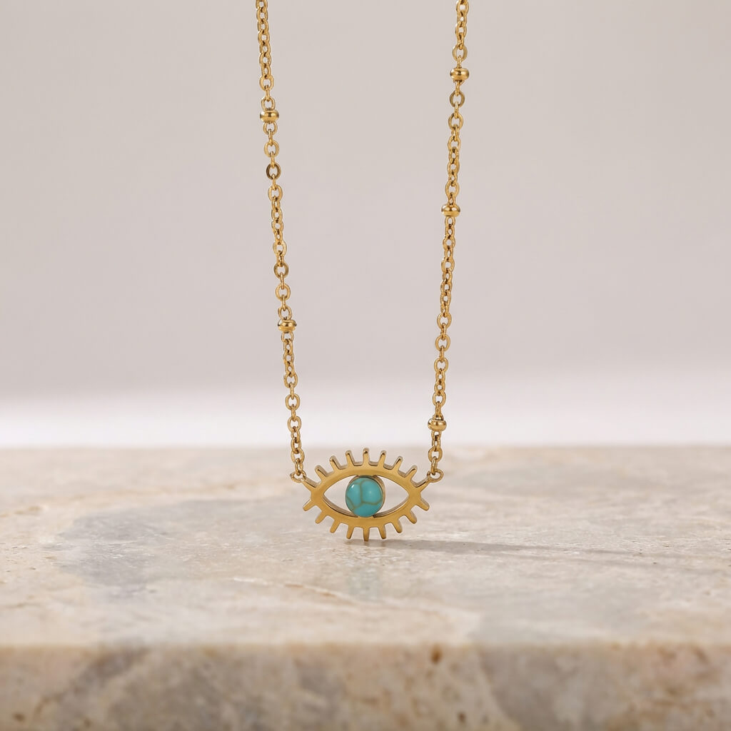 Collier œil turquoise doré