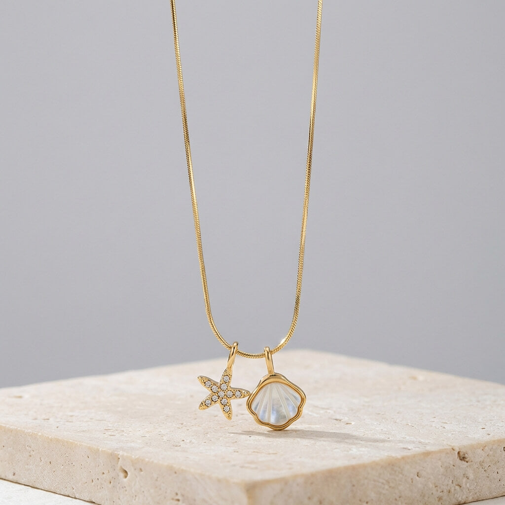 Collier étoile de mer nacrée au zircon