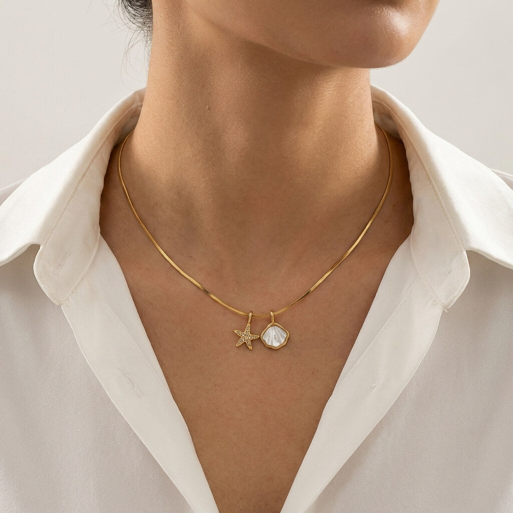 Collier étoile de mer nacrée au zircon