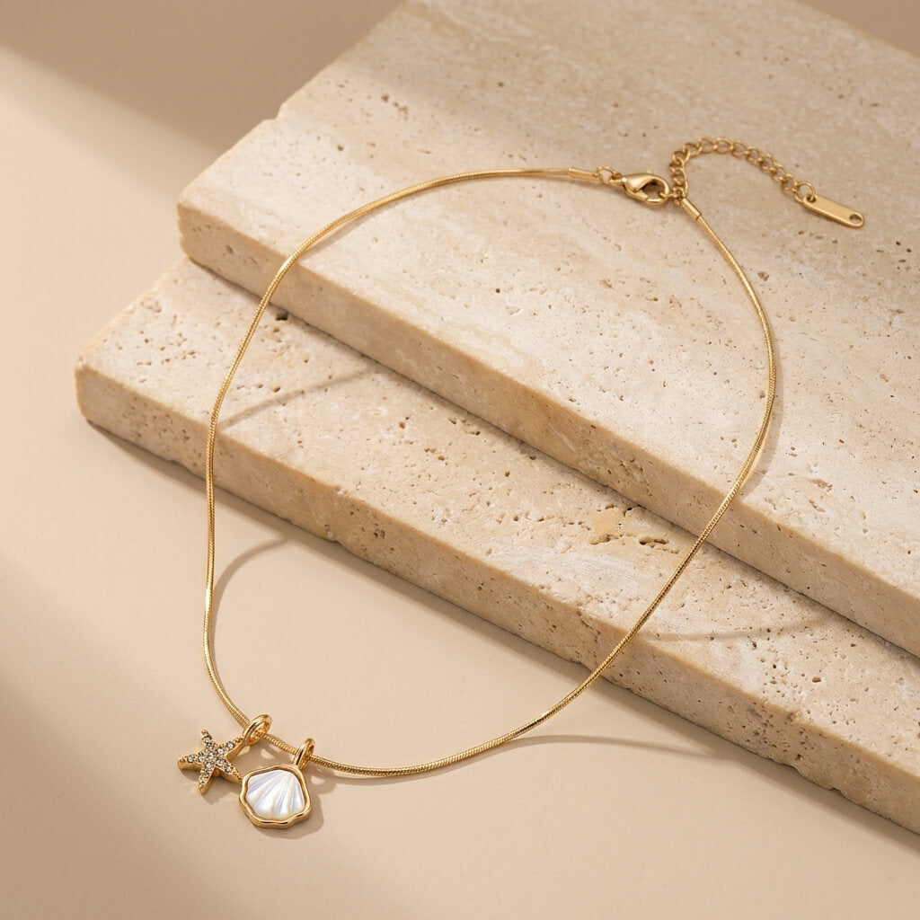 Collier étoile de mer nacrée au zircon