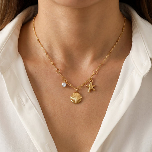 Collier charms marins dorés