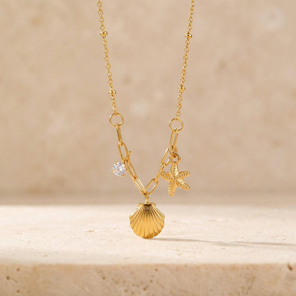 Collier charms marins dorés