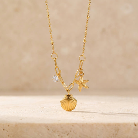 Collier charms marins dorés