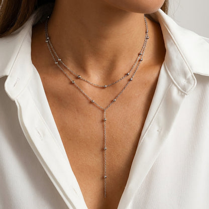 Collier double rang Y argenté en acier inoxydable