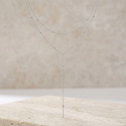 Collier double rang Y argenté en acier inoxydable