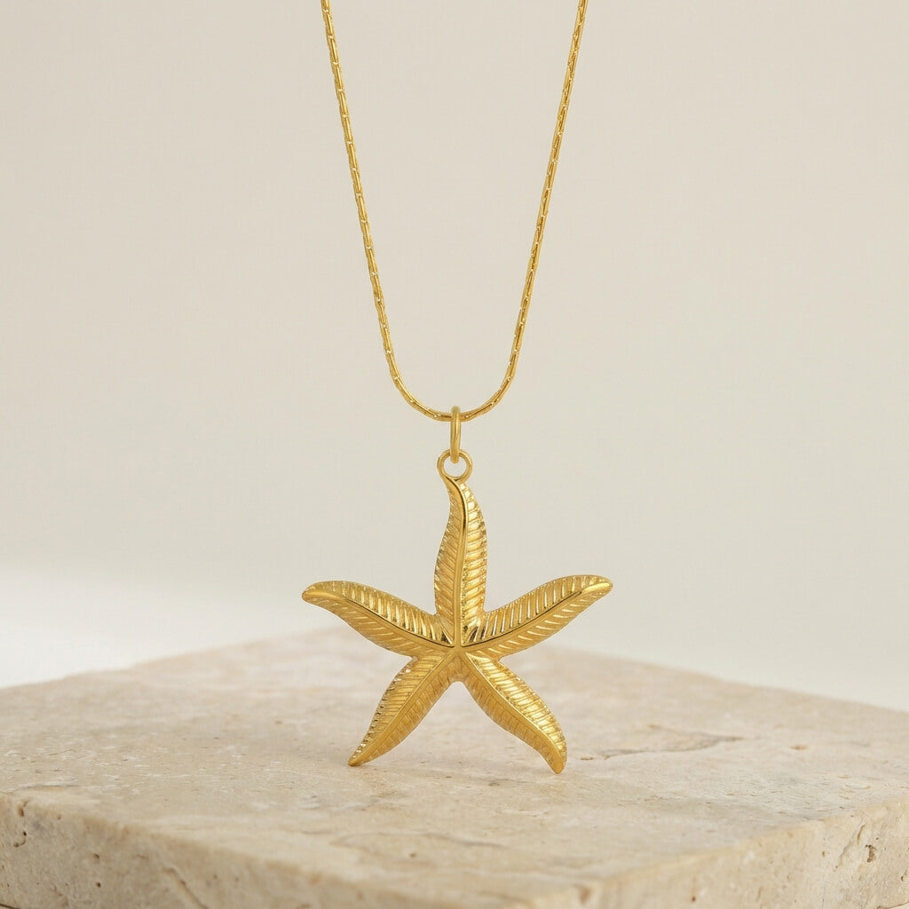 Collier étoile de mer doré en acier inoxydable