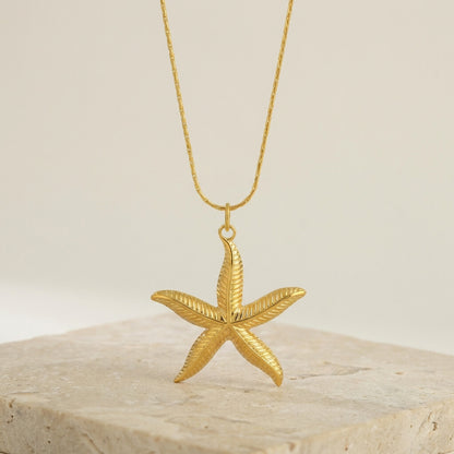 Collier étoile de mer doré en acier inoxydable