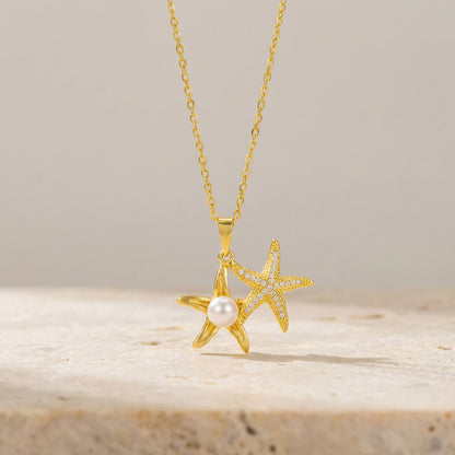 Collier étoile nacrée éclat doré