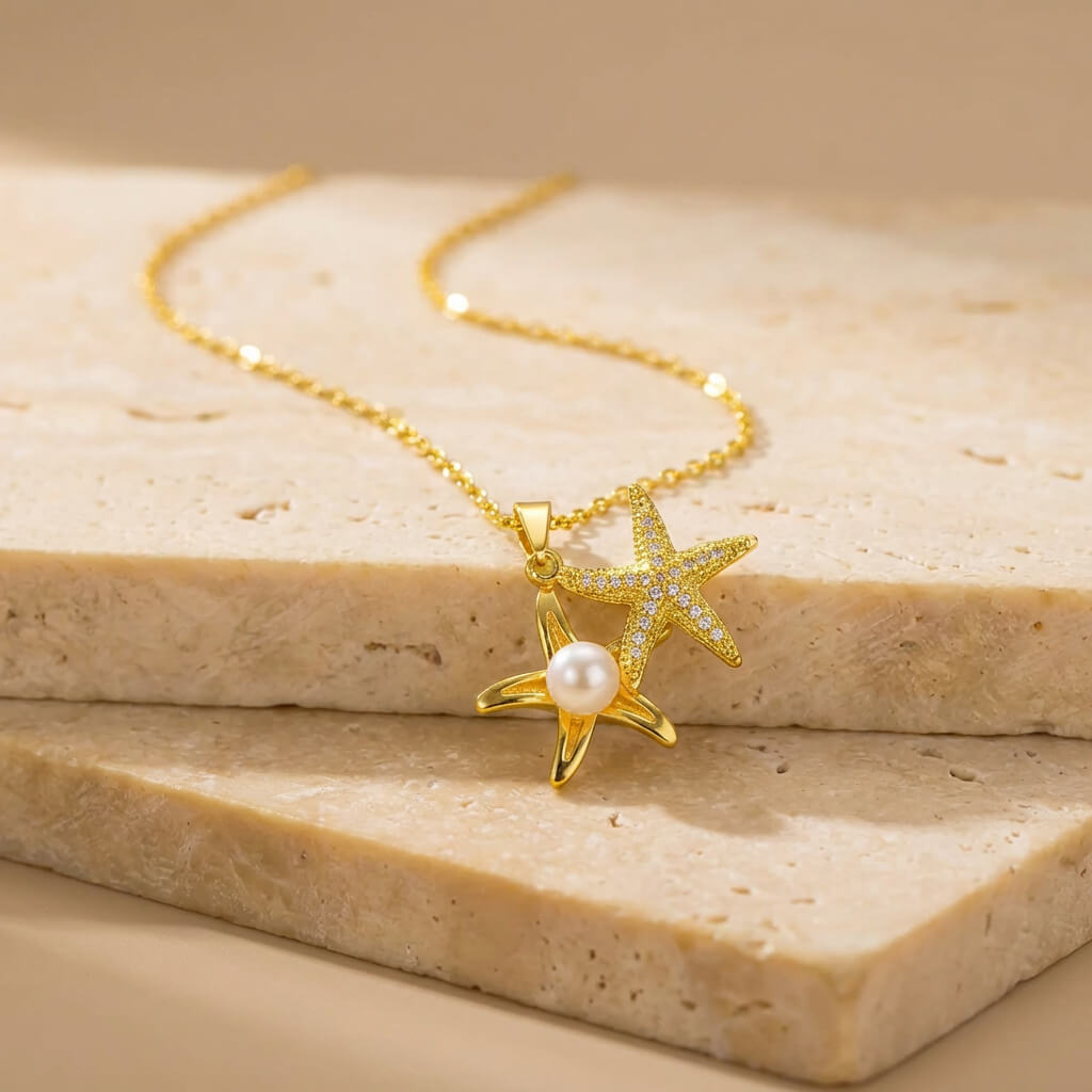 Collier étoile nacrée éclat doré