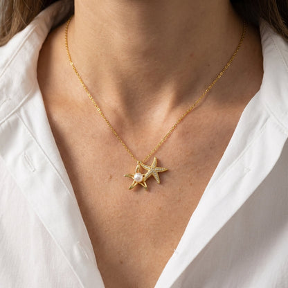 Collier étoile nacrée éclat doré