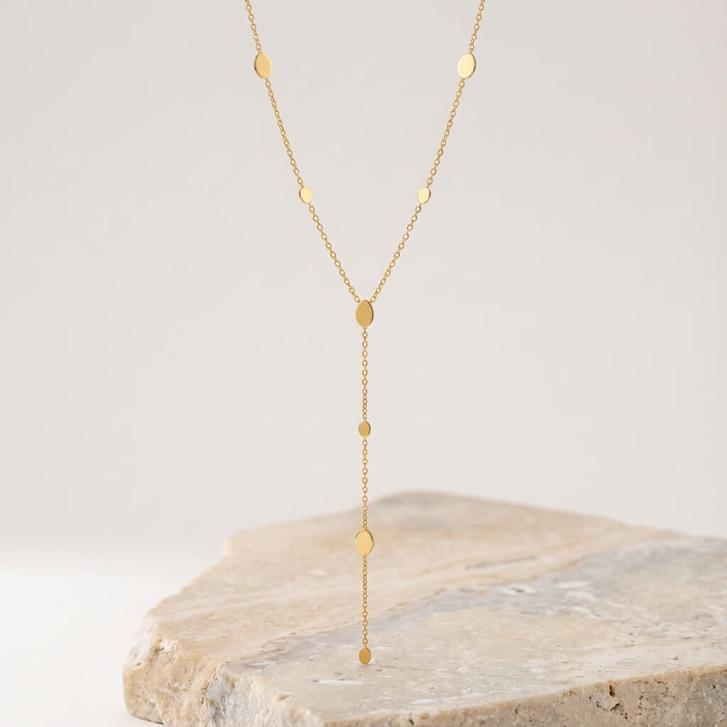 Collier sautoir Y doré perles délicates