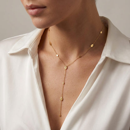 Collier sautoir Y doré perles délicates