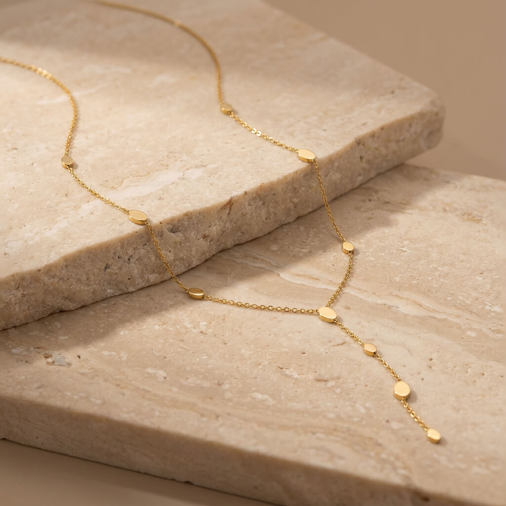 Collier sautoir Y doré perles délicates