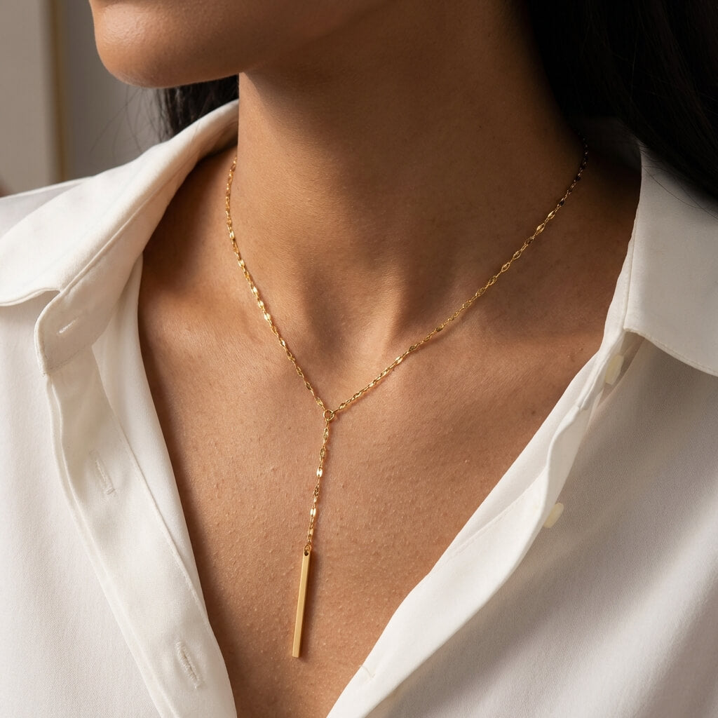 Collier sautoir Y plaqué or barre verticale