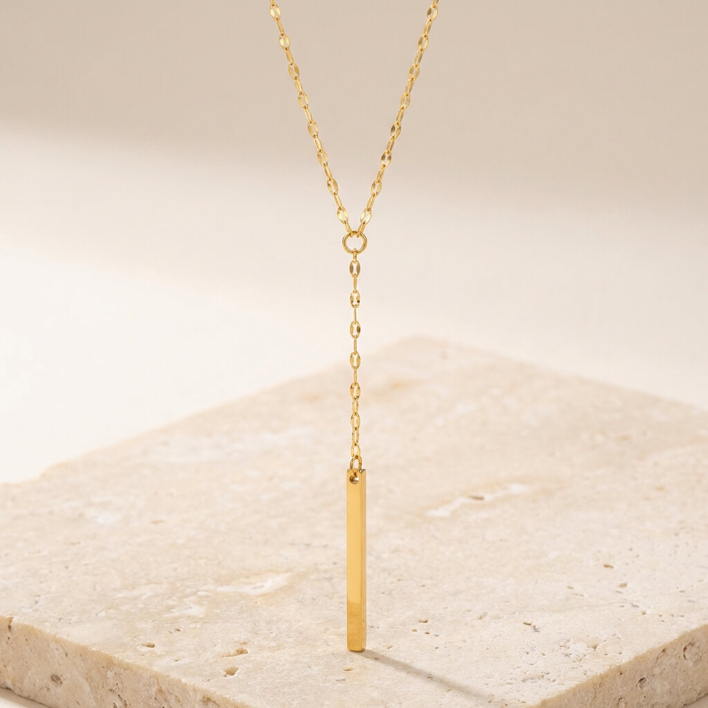 Collier sautoir Y plaqué or barre verticale